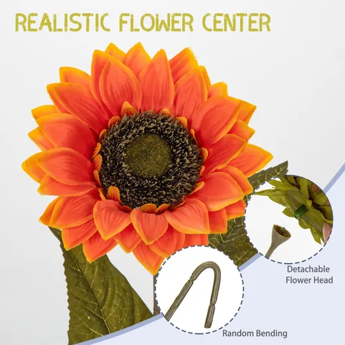 Vista 3 de Girasoles artificiales de seda grandes de color naranja, flores de otoño artificiales de tallo largo de 26 pulgadas, 6 piezas de girasoles falsos