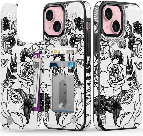 Vista 37 de FUNMIKO Funda tipo cartera para iPhone 15 con tarjetero + clip para efectivo, bloqueo RFID, protección contra caídas de grado militar y obras