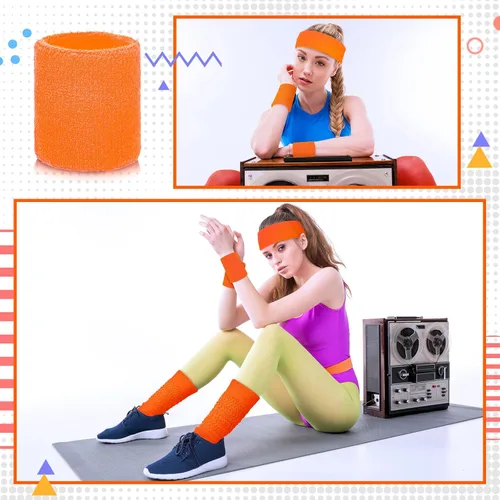 Vista 6 de 80s Neon Costumes Accessories Set Slouch Socks Sweatband Headband Wristband Neon Workout Outfit for Women Girl Cosplay Party
