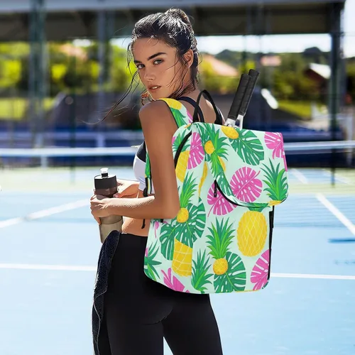 Vista 7 de Tennis Racquet Ball Bag Breathable Summer Pineapple Palm Leaf Blue Multiple Tennis Badminton Racket Bag for Tennis, Badminton, Pickleball raquetas