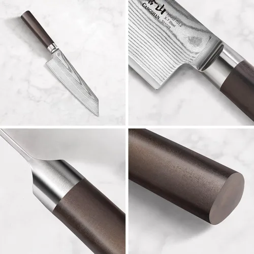 Vista 5 de Cangshan HAKU Series 501059 Cuchillo Kiritsuke de 7 pulgadas con funda, acero de Damasco forjado X-7