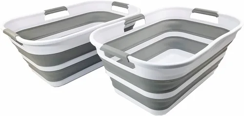 Vista 8 de SAMMART Cesta plegable de plástico de 21 litros (5.5 galones), contenedor de almacenamiento plegable y organizador, tina de lavado portátil, cesta