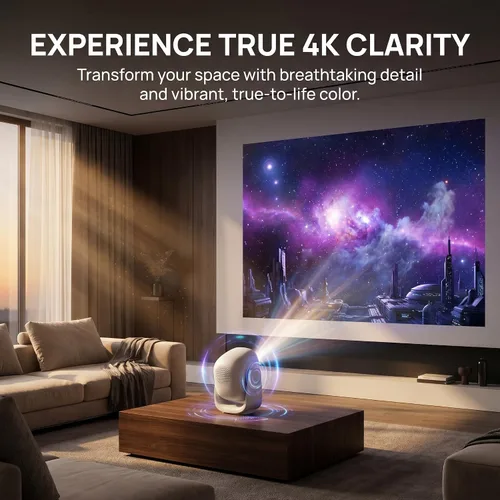 Vista 9 de Proyector inteligente con inclinación panorámica ajustada, proyector de película 4K compatible con 1080P, enfoque automático y corrección Keystone