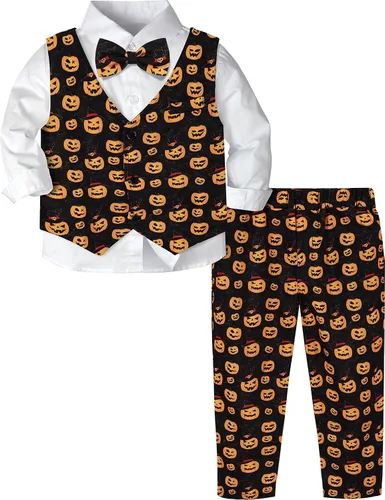 Vista 17 de A&J DESIGN Conjunto de traje de caballero para niños pequeños, 3 piezas, camisas, chaleco y pantalones