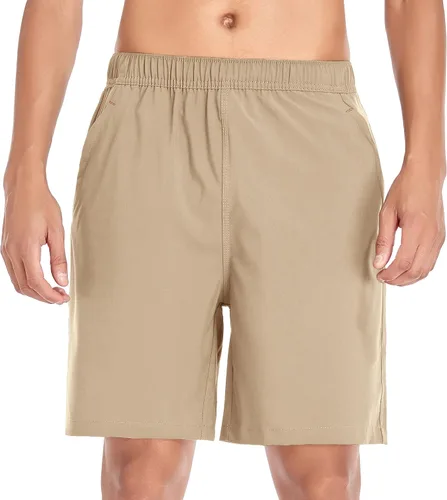 Vista 3 de Selovzz Pantalones cortos de gimnasio para hombre, de secado rápido, para correr, entrenamiento o entrenamiento casual, con bolsillos con cremallera