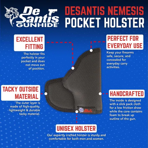 Vista 6 de DESANTIS The Nemesis - Funda de bolsillo ambidiestro negro Kahr PM9, PM40, MK9, MK40, nailon grande