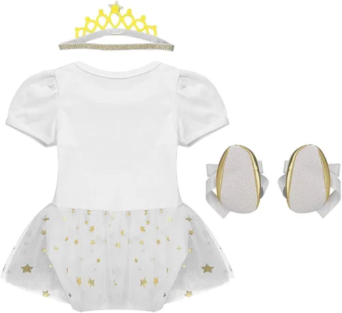 Vista 2 de iEFiEL Conjunto de mameluco para el primer cumpleaños para niñas con falda tutú y diadema, disfraz de princesa
