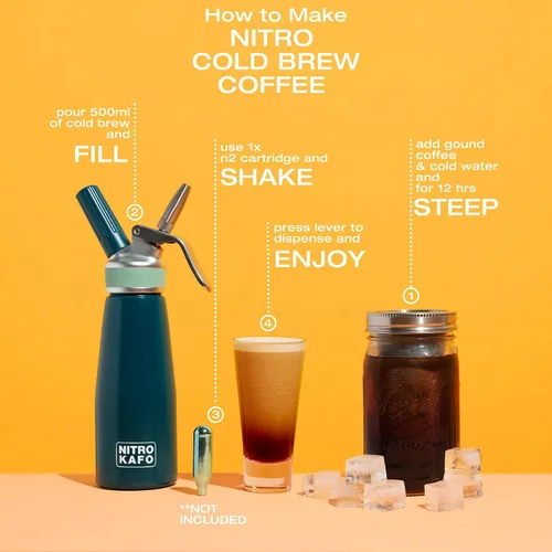 Vista 5 de Cafetera Nitro de 0.5 L, cafetera de aluminio nitro con boquilla especial de nitro difusor y cafetera fría para hacer nitro cerveza fría, 1