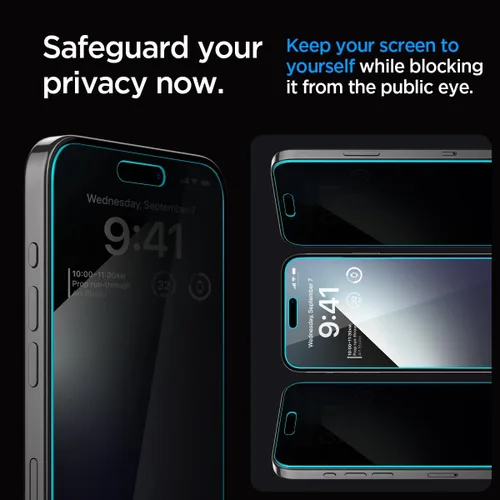 Vista 4 de Spigen Protector de pantalla de vidrio templado [GlasTR EZ FIT - Privacy] diseñado para iPhone 15 Pro Max [compatible con fundas] - Paquete de 2