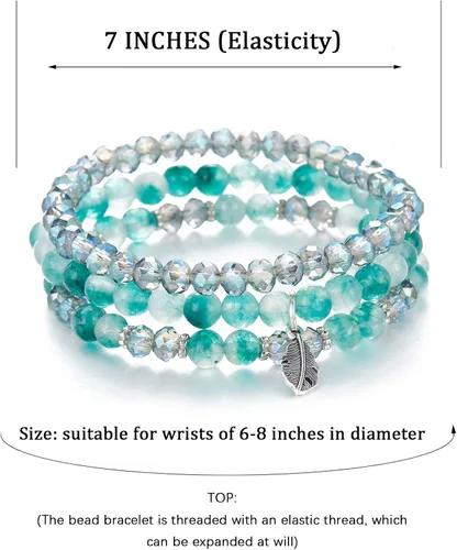 Vista 5 de Noessla Pulseras apilables de cuentas de cristal para mujer, pulseras elásticas bohemias de múltiples capas, pulsera de cuentas de piedra natural