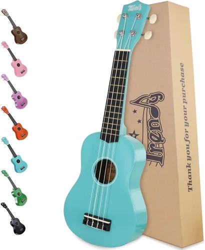Vista 15 de Trendy Ukelele soprano de 21 pulgadas negro kit para principiantes bolsa de transporte afinador correa de cuerda cuadrada diapasón pegatinas ukelele