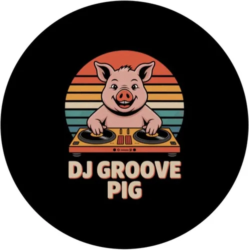 Vista 3 de DJ Groove Pig Retro Turntable Vinyl Club Music PopSockets Adhesive PopGrip