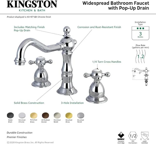 Vista 7 de Kingston Brass KS1977BX - Grifo de baño extendido de 8 pulgadas, latón cepillado