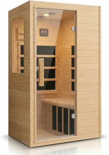 Vista 22 de Sala de sauna de infrarrojo lejano de 1350W para el hogar, sauna de madera canadiense de Hemlock de calentamiento rápido bajo EMF, luz de sauna que