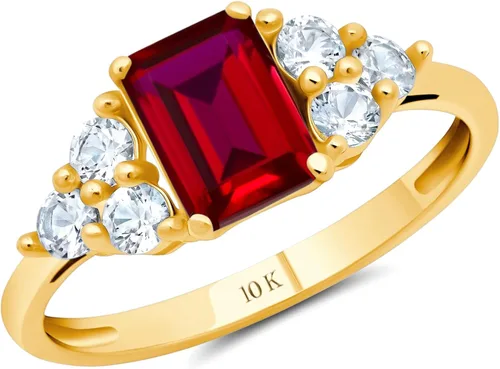 Vista 17 de MAX + STONE Anillos de piedras preciosas de oro de 10 quilates para mujer, anillo de aniversario con piedra natal de corte esmeralda, anillo