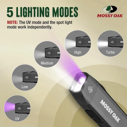 Vista 2 de Mossy Oak 1200LM linterna EDC recargable luz UV magnética Gris