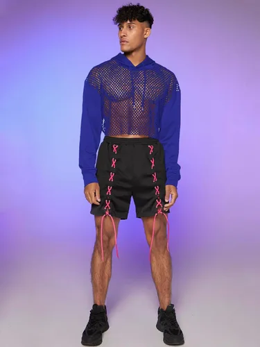 Vista 6 de Floerns Sudadera corta con capucha y cordón para hombre, manga larga, hombros caídos, con cordón