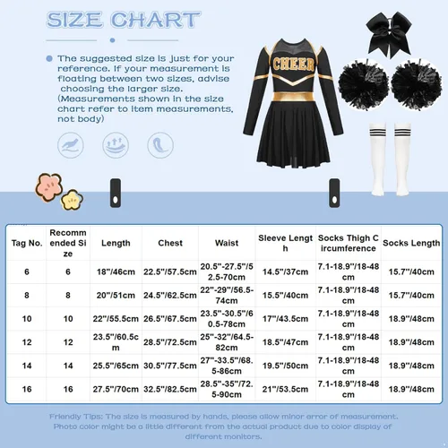 Vista 7 de XUNZOO Uniforme de animadora para niños, disfraz de baile de Halloween, manga larga, trajes de cosplay