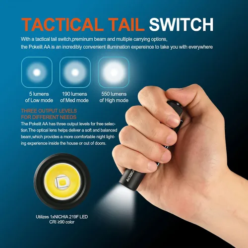 Vista 3 de ACEBEAM Pokelit - Mini linterna AA con clip, 90+ luz LED de bolsillo