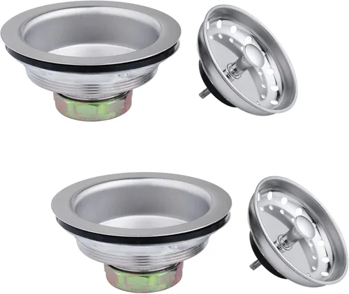 Vista 2 de Artiwell Paquete de 2 coladores y tapones para fregadero de cocina, conjunto de drenaje de cocina de 3-1/2 pulgadas con colador y tapón