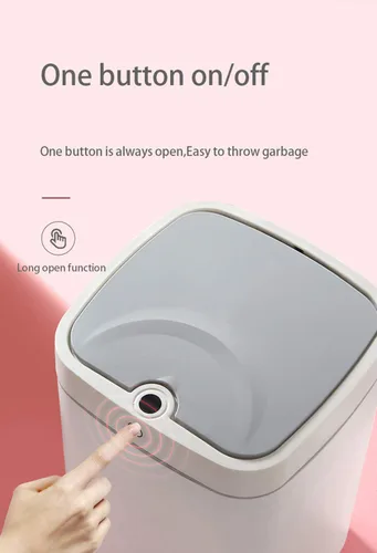 Vista 8 de Bote de basura automático con sensor, cubo de basura de metal de 4.7 galones, sin contacto, automático blanco perla para oficina y baño