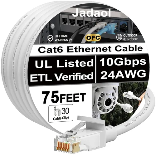 Vista 35 de Cable Ethernet Cat 6 de 1 pie (paquete de 6), para exteriores e interiores, compatible con red Cat7 de 10 Gbps, cable de conexión LAN plano