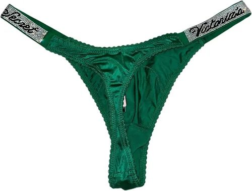 Vista 2 de Victoria's Secret Bombshell Shine Strap Tanga Muy Sexy Tanga Panty Color Verde Nuevo