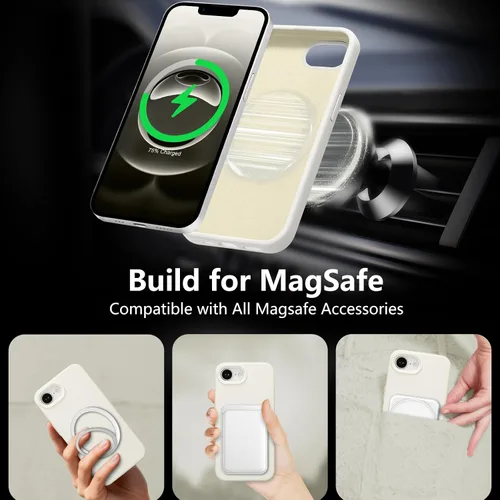 Vista 461 de Funda magnética de silicona para iPhone 13 Pro, color blanco antiguo [Compatible con Magsafe] [Forro de microfibra suave antiarañazos], funda