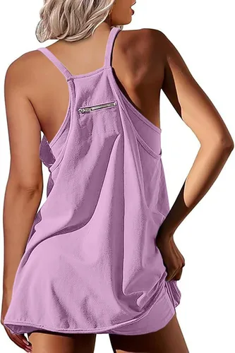 Vista 4 de Ebifin Minivestido de verano para mujer, casual, para entrenamiento, tenis, con pantalones cortos, sin mangas, vestidos atléticos