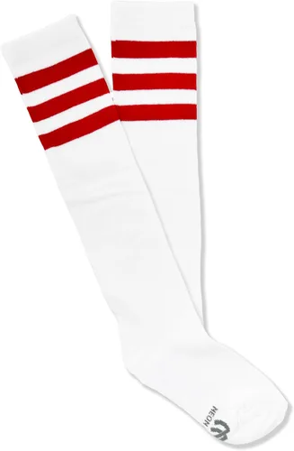 Vista 2 de NEON NATION Calcetines de tubo unisex blancos hasta la rodilla con varias rayas
