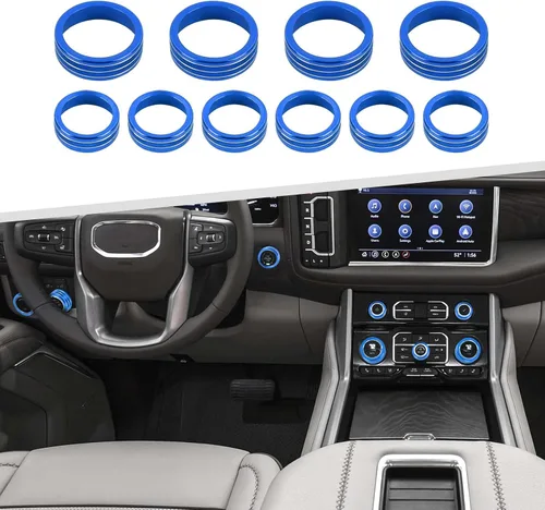 Vista 12 de Para cubierta de perilla Silverado 2019+, consola central botón de volumen de radio, anillo de moldura del aire acondicionado (AC) para Chevy