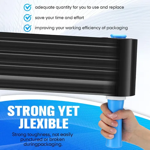 Vista 3 de Jutom 16 piezas de mini película elástica industrial, rollo retráctil de plástico para mover 2 asas de 5 pulgadas x 1000 pies, embalaje Negro