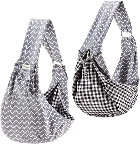 Vista 2 de FDJASGY Bolsa de mano reversible para mascotas con cinturón de seguridad de bolsillo, manos libres, para viajes al aire libre (rayas grises)