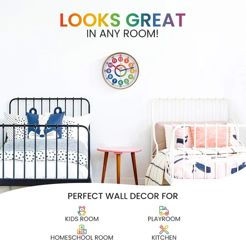 Vista 5 de Oyster&Pop Reloj de aprendizaje para niños - Reloj de enseñanza para decir la hora - Relojes de pared para niños para dormitorios - Decoración