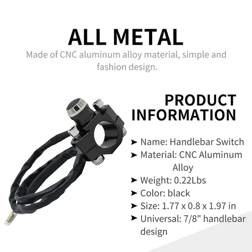 Vista 9 de CNC Aluminio 7/8 "Manillar de motocicleta Control cuerno arranque interruptor botón acción momentánea con dos conectores bala negro