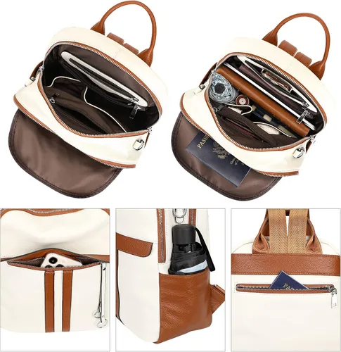 Vista 6 de ALTOSY Bolso tipo mochila de cuero genuino para mujer, bolso de hombro convertible