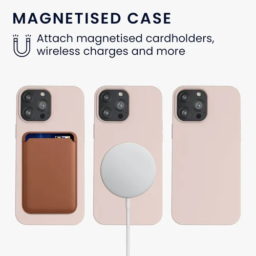 Vista 4 de kwmobile Funda de silicona TPU compatible con Apple iPhone 13 Pro Max, funda magnética, compatible con MagSafe, color rosa polvoriento