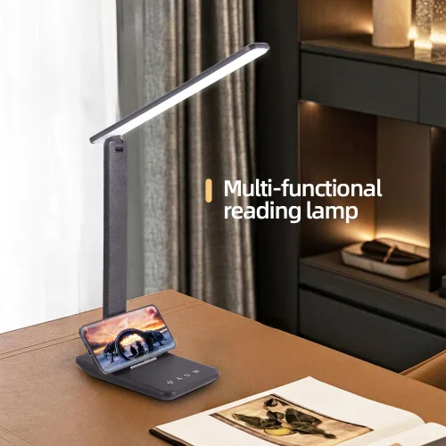 Vista 7 de Lámpara LED de escritorio para oficina en casa, puerto de carga USB, lámpara de mesa regulable, lámpara de mesa plegable, control táctil, 5 modos