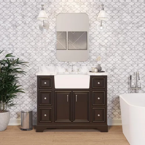 Vista 2 de Kitchen Bath Collection Zelda - Mueble de granja de 42 pulgadas (carrara/chocolate): incluye gabinete de chocolate con encimera de mármol italiano