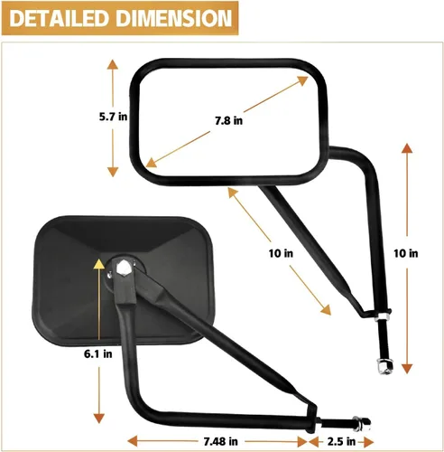 Vista 2 de JUSTTOP Espejos para puertas apagadas, espejos retrovisores laterales compatibles con Jeep Wrangler CJ YJ TJ JK JL & Unlimited, espejo de bisagra