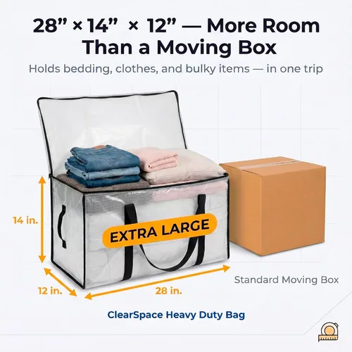 Vista 3 de ClearSpace Bolsas de mudanza o bolsa de almacenamiento de gran tamaño – Cajas grandes para mudanzas con correas de mochila, cremalleras y asas