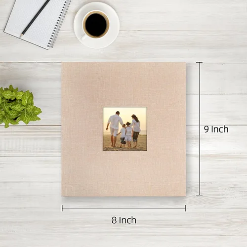 Vista 2 de potricher - Álbum de fotos pequeño para 100 fotos de 4 x 6 pulgadas, con portada de lino con foto, familiar, para bodas, aniversarios, bebés o Beige