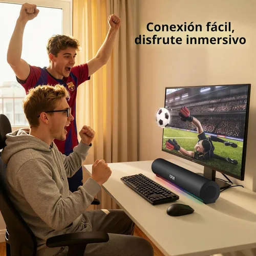 Vista 9 de Barra de sonido para computadora con micrófono ENC desmontable, barra de sonido para juegos de graves mejorados, Bluetooth 6.0, USB-A Plug and Play
