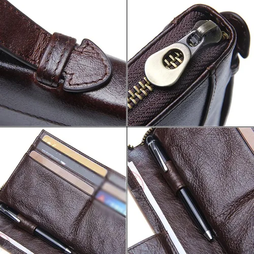 Vista 3 de TAUFE Men's Wallets, Cow Leather Men Casual Clutch Wallet Card Holder Zipper Purse with Passport Holder Phone Case for Male Long Wallet