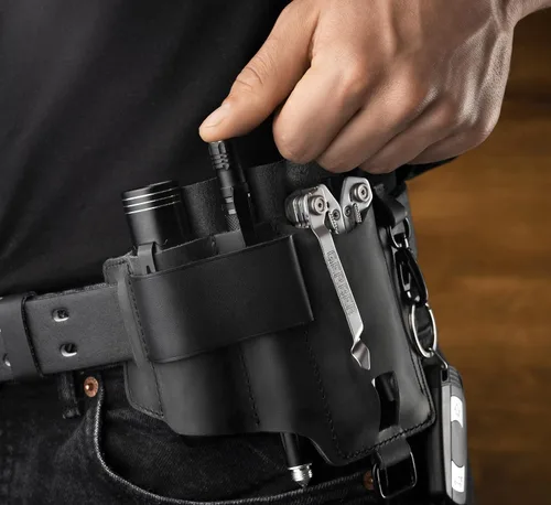 Vista 3 de Funda EDC multiherramienta para cinturón - Funda compacta para cuchillo y linterna para uso diario - Funda Leatherman para hombres - Organizador
