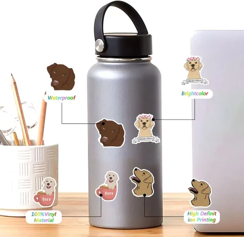 Vista 4 de 60 calcomanías de vinilo impermeable estético lindo dibujos animados animales perros calcomanías calcomanías para laptop, botellas de agua