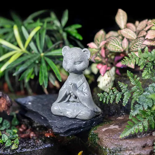Vista 3 de Estatua de zorro meditante, esculturas de zorro rezando, figura zen para pecera, acuario, decoración de estantes al aire libre (A)