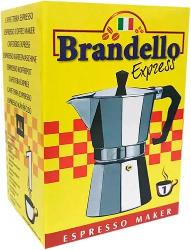 Vista 3 de Cafetera de aluminio para estufa de café expreso, color plateado, 1 taza, cafetera cubana (Brandello Express)