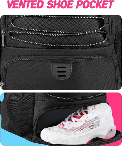 Vista 5 de Mochila de baloncesto para hombres y mujeres con compartimento para pelota y zapatos, capacidad de 30L, ligera y transpirable, mochila de fútbol