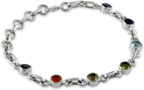 Vista 2 de NOVICA Pulsera de chakras multipiedras preciosas hechas a mano, joyería de plata de ley 925, amatista, iolita, peridoto topacio azul, citrino